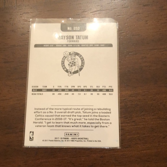 Jayson Tatum Panini NBA HOOPS Rookie Card - Picture 2 of 2